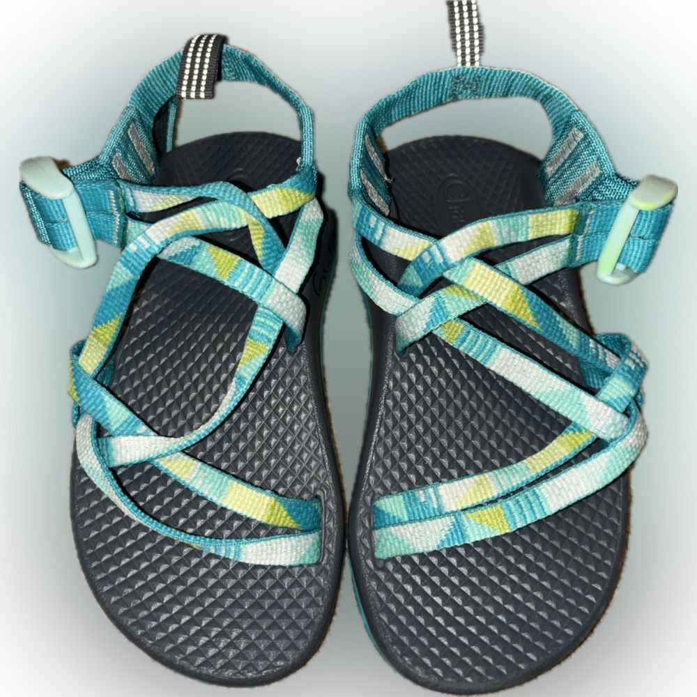 Girl's Chaco ZX 1 Ecotread Sandal Little Kids Size 10 Teal White Yellow